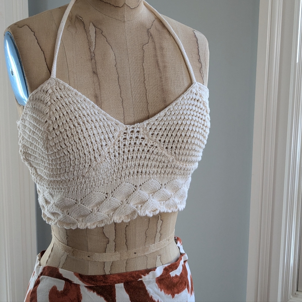 NWOT Cream Crochet Halter Top